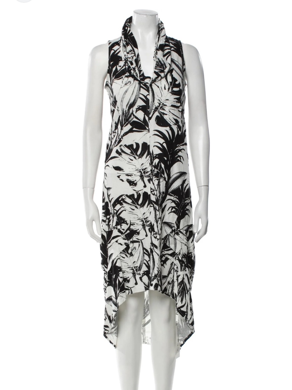 Cynthia Rowley Black & White Linen Blend Floral High-Low Dress